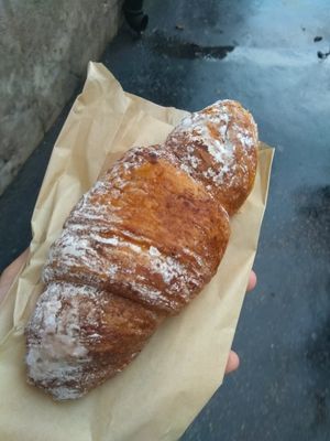 The Cornetto with chocolate cream inside for 1,50euros at Wani Vegan Bakery in Rome
