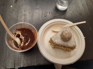 Tiramisu + coconut cake for vegans who miss Raffaello ;) at Wani Vegan Bakery in Rome