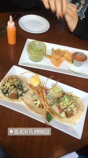Happy hour tacos + chips and guac at Black Flamingo in Brooklyn