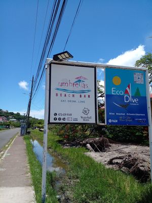Across from Spiceland Mall in Grand Anse at Umbrellas Beach Bar in St Georges
