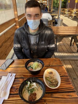 We liked the miso (front bowl) better than the shio (back bowl). Overall just ok for us   at Kinboshi Ramen in Portland