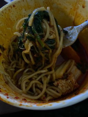 Spicy ramen add spinach   at Kinboshi Ramen in Portland