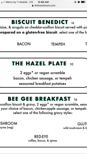 Options from their menu at The Hazel Room in Portland