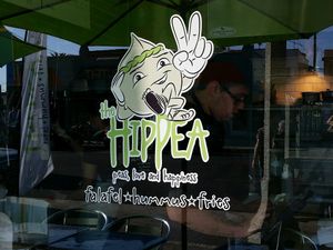window at The HipPea in Long Beach