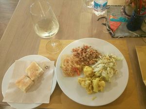 So delicious! 10 euros (not including the vegan wine), so not cheap, but a lovely treat! at Amaranta Bio Bistrot in Rovereto