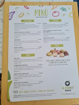 Menu at Black Sheep Raw • Vegan Lab & Bistrot in Trento