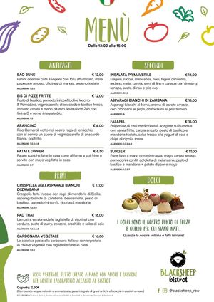 new menù at Black Sheep Raw • Vegan Lab & Bistrot in Trento