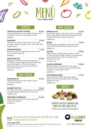 new menù at Black Sheep Raw • Vegan Lab & Bistrot in Trento