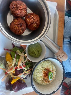 Gardeners balls with rice and pesto at Eat Me in Scarborough