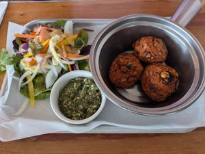 Gardner's balls with walnut pesto at Eat Me in Scarborough