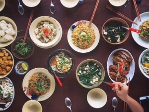 A family meal with healthy vegetarian food at Pi Vegetarian Bistro in Ho Chi Minh City