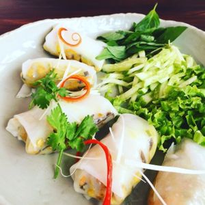 Steamed rice paper wrap w/ mushroom stuffings at Pi Vegetarian Bistro in Ho Chi Minh City