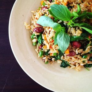 Fried rice w/ holy basil (using white brown rice) at Pi Vegetarian Bistro in Ho Chi Minh City