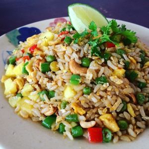 Pineapple fried rice (using white brown rice) at Pi Vegetarian Bistro in Ho Chi Minh City