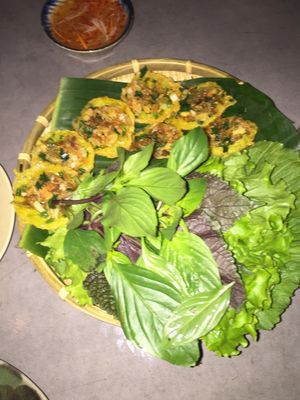Vietnamese pancakes with mushroom stuffing at Pi Vegetarian Bistro in Ho Chi Minh City