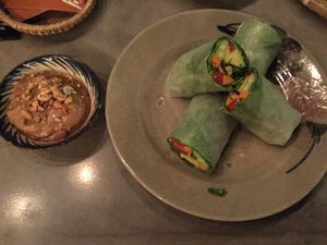 Fresh rolls with satay peanut sauce at Pi Vegetarian Bistro in Ho Chi Minh City