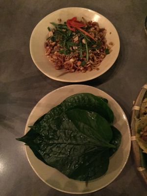 CRUNCHY LEMONGRASS & TOFU SERVED W/ FRESH PIPER LOLOT LEAVES WRAP
 at Pi Vegetarian Bistro in Ho Chi Minh City