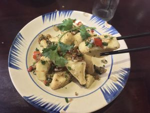 Fried tofu with chili lemon grass  at Pi Vegetarian Bistro in Ho Chi Minh City