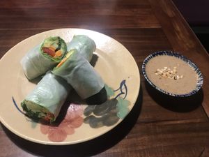 Summer rolls with peanut sauce  at Pi Vegetarian Bistro in Ho Chi Minh City