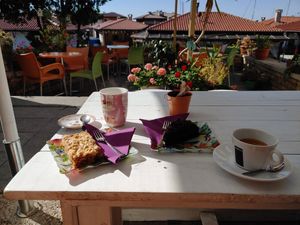 Apple crumble and black forest cake 😋 at Ice Cream Saloon Clio in Nessebar