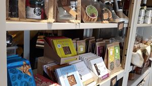 Greek products for sale at Qupi Cafe and Bistro in Edinburgh