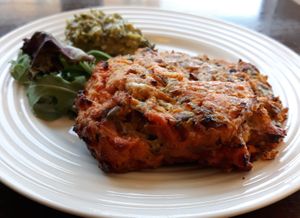 sweet potato fritters with chimichurri at Qupi Cafe and Bistro in Edinburgh