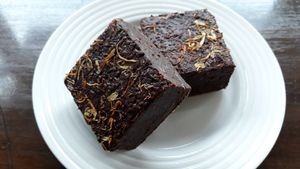 chocolate and orange brownies  at Qupi Cafe and Bistro in Edinburgh