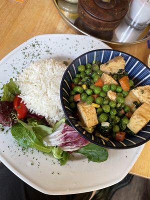 Tofu with veg and rice  at Himalaya Cafe in Edinburgh