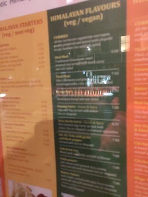 Vegan menu at Himalaya Cafe in Edinburgh