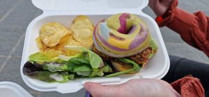 Onion bhaji rainbow bagel at The Flame Tree Cafe in Dundee