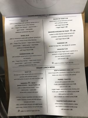 Vegan menu 12/10/18 at The Flame Tree Cafe in Dundee