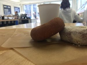 2 varieties of vegan donuts with organic Stumptown coffee at Blue Star Donuts  - SE Division in Portland