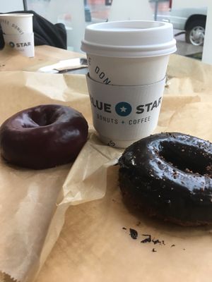 Blueberry (basil bourbon) cake donut & Mexican Hot chocolate cake donut at Blue Star Donuts - Downtown in Portland