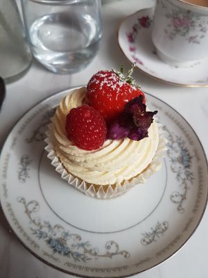 One of the vegan nut free chocolate free cakes in the afternoon tea. at The Great British Cupcakery in Newcastle Upon Tyne