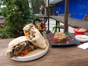 outside sitting at Veguisima in Mexico City