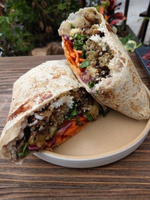 Burro with bean patty at Veguisima in Mexico City