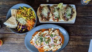 Yellow bowl, Tacos and Enchiladas at Veguisima in Mexico City