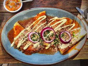 Enchiladas at Veguisima in Mexico City