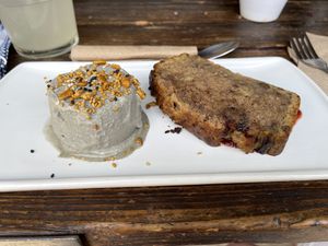 Banana bread and ice “cream"  at Veguisima in Mexico City