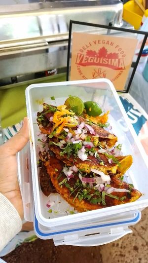 Eggplant Quesabirrias at La Ola Vegana Festival at Veguisima in Mexico City