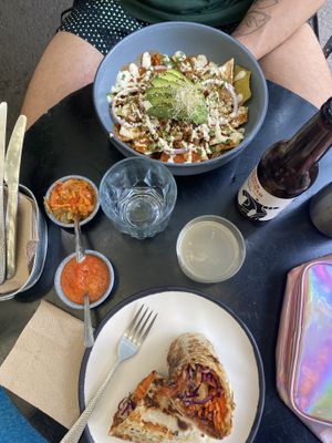 Chilaquiles and Al pastor burrito   at Veguisima in Mexico City