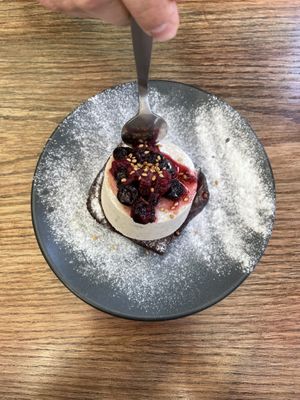 Brownie with vanilla ice creamm  at Veguisima in Mexico City
