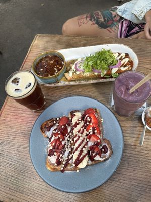 (1) Flautas and (2) Brioche bun dessert - that served as breakfast very well  at Veguisima in Mexico City