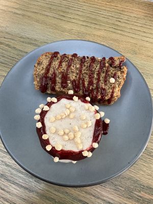 Banana bread desert with pistachio ice cream - incredible!  at Veguisima in Mexico City