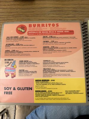 Menu  at Veguisima in Mexico City