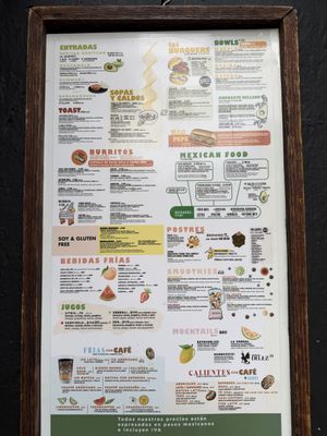 Menu  at Veguisima in Mexico City