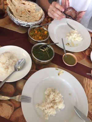 mixed veggie curry and potato and spinachsauce  at Noori India in Koh Samui