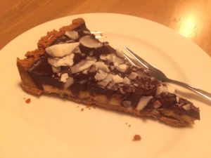 Chocolate and banana torte with ginger crust. Amazing!  at Veganic in Krakow