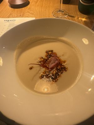 Cauliflower with miso soupp  at Veganic in Krakow