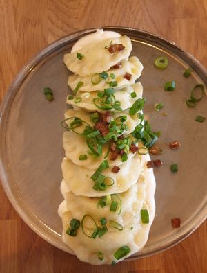 Tried pierogi first time, these were with tofu, delicious 😋 at Veganic in Krakow